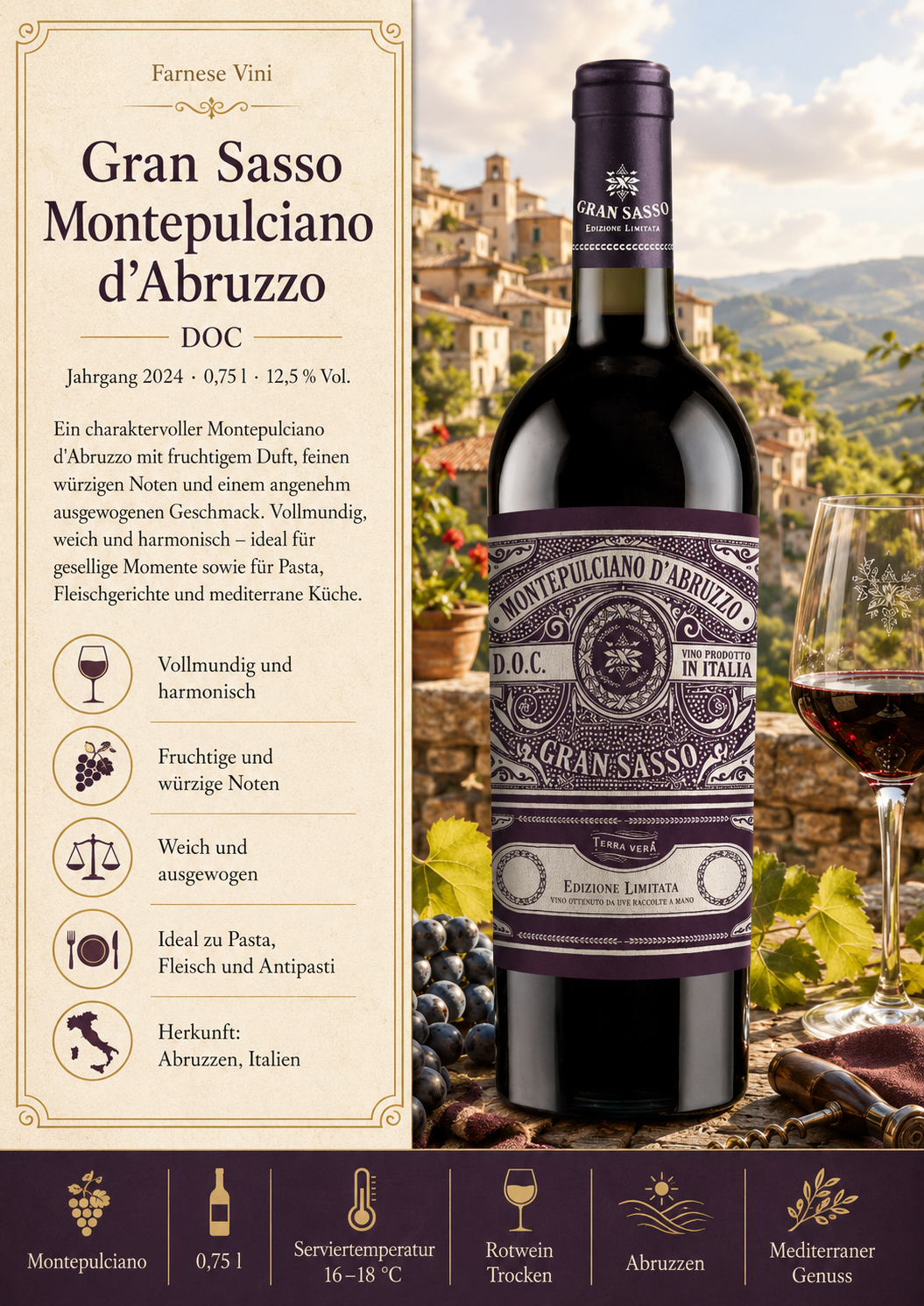 Weinflasche, Rotwein, Montepulciano d'Abruzzo, Gran Sasso, Edition Limitata
