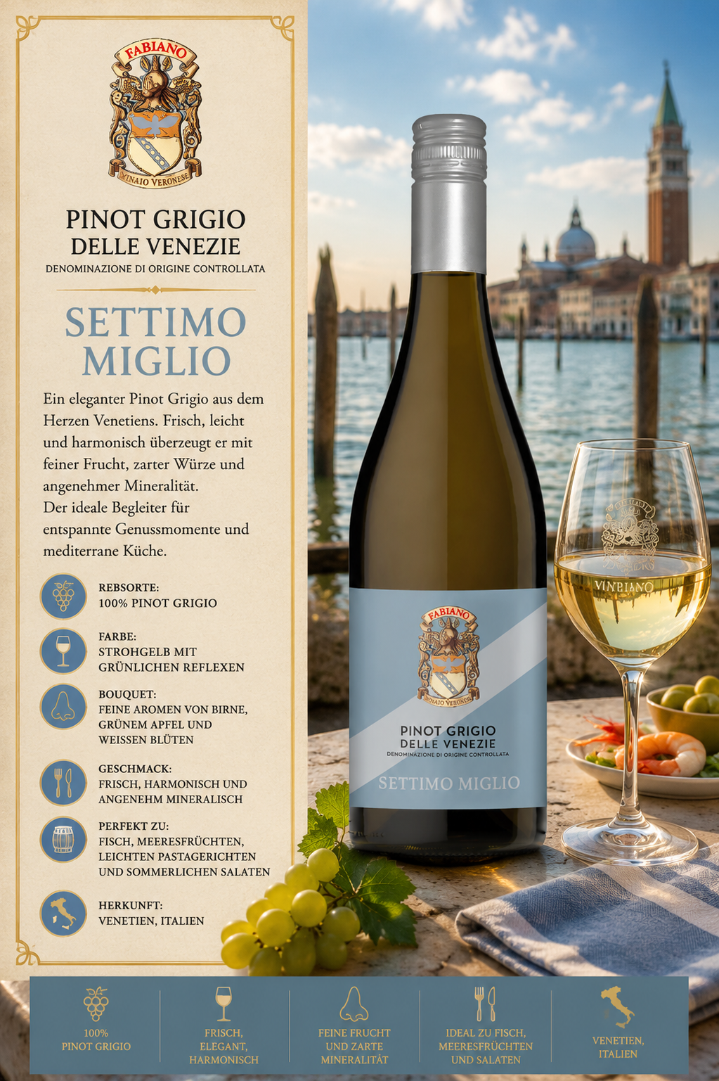Weißwein, Pinot Grigio, Flasche, Glas, Venezia