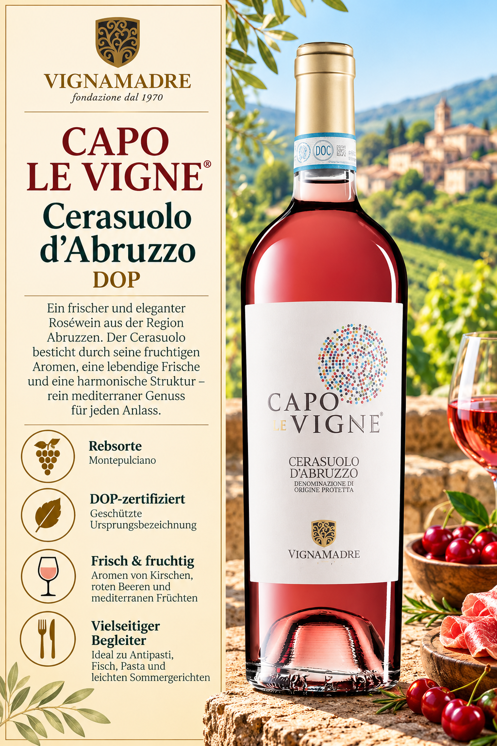 Rosé, Wein, Capo Le Vigne, Cerasuolo d'Abruzzo, DOP
