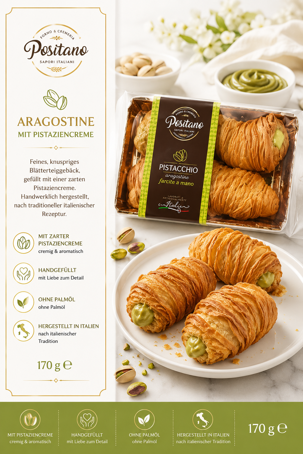 Pistaziencreme, Blätterteig, Pistazien, Pistaziencremefüllung, Kleingebäck