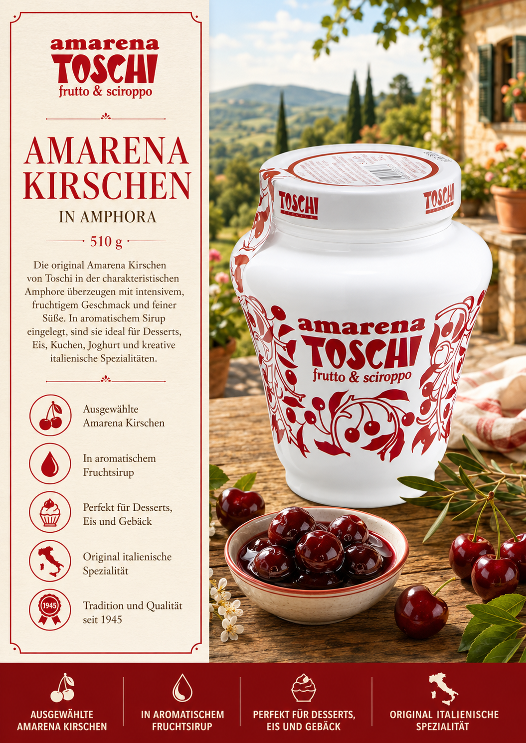 amarena, kirsch, amphora, glas, dekorativ