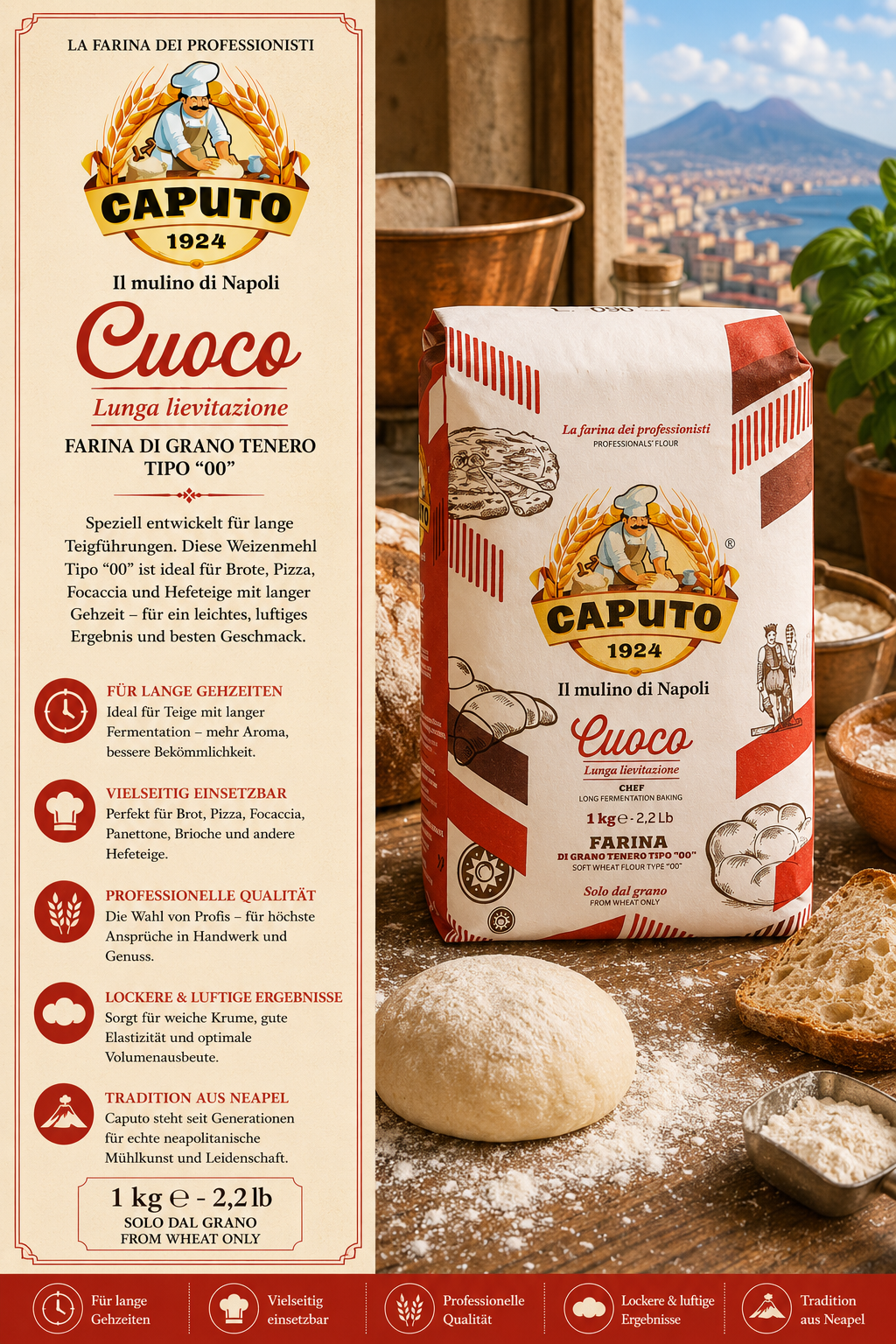 Mehl, Hartweizengrieß, Brotbackmehl, 1 kg, Caputo