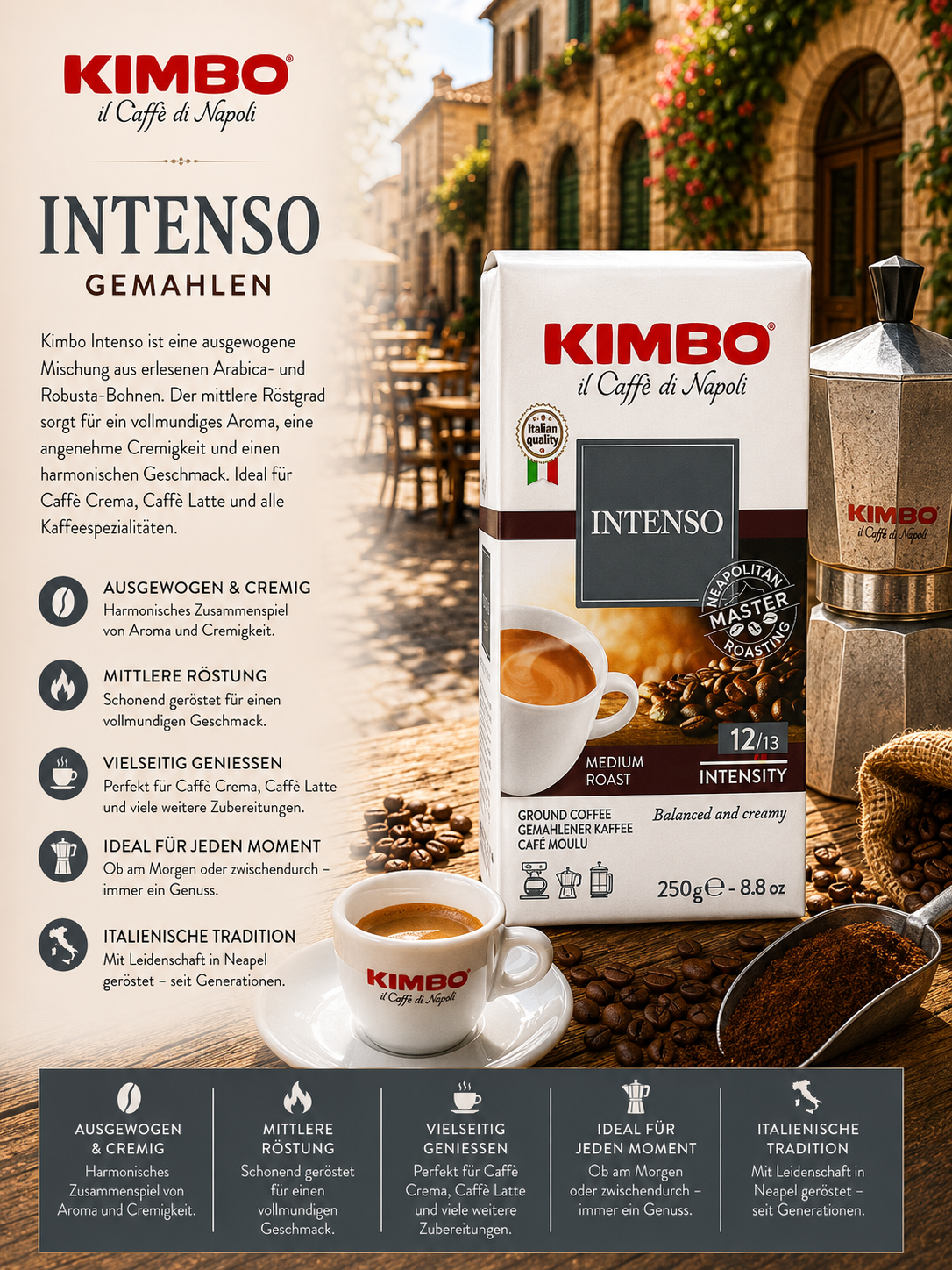 Kaffee, Kaffeemischung, Intenso, Mittelroast, 250 g