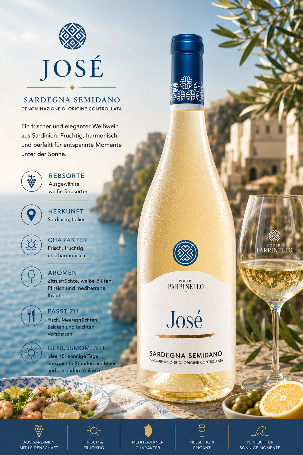 Weißwein, Sardegna Semidano, Sardegna, Weißweinflasche, Kühlkette