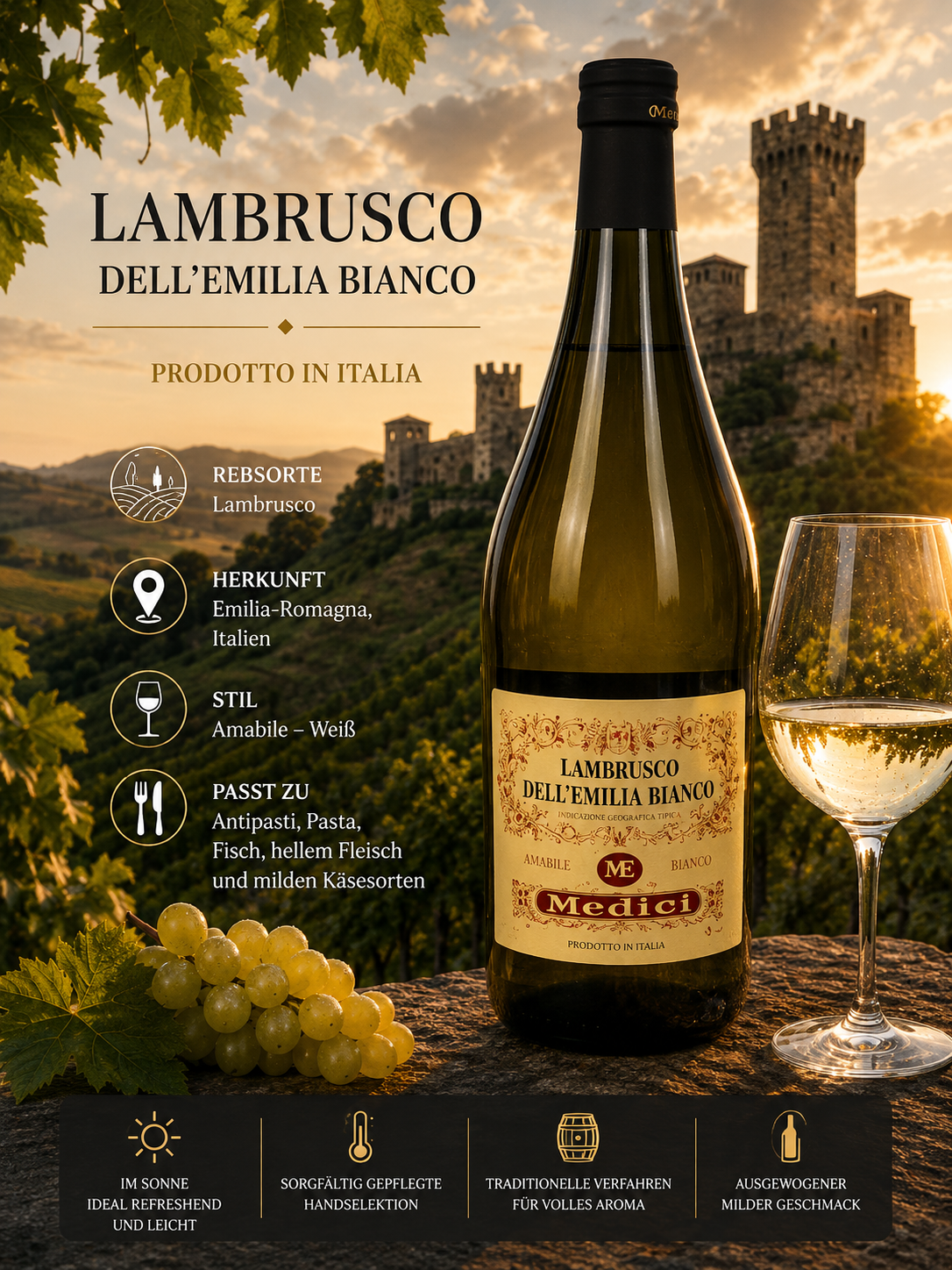 weinglas, weinflasche, weisswein, italien, lambrusco