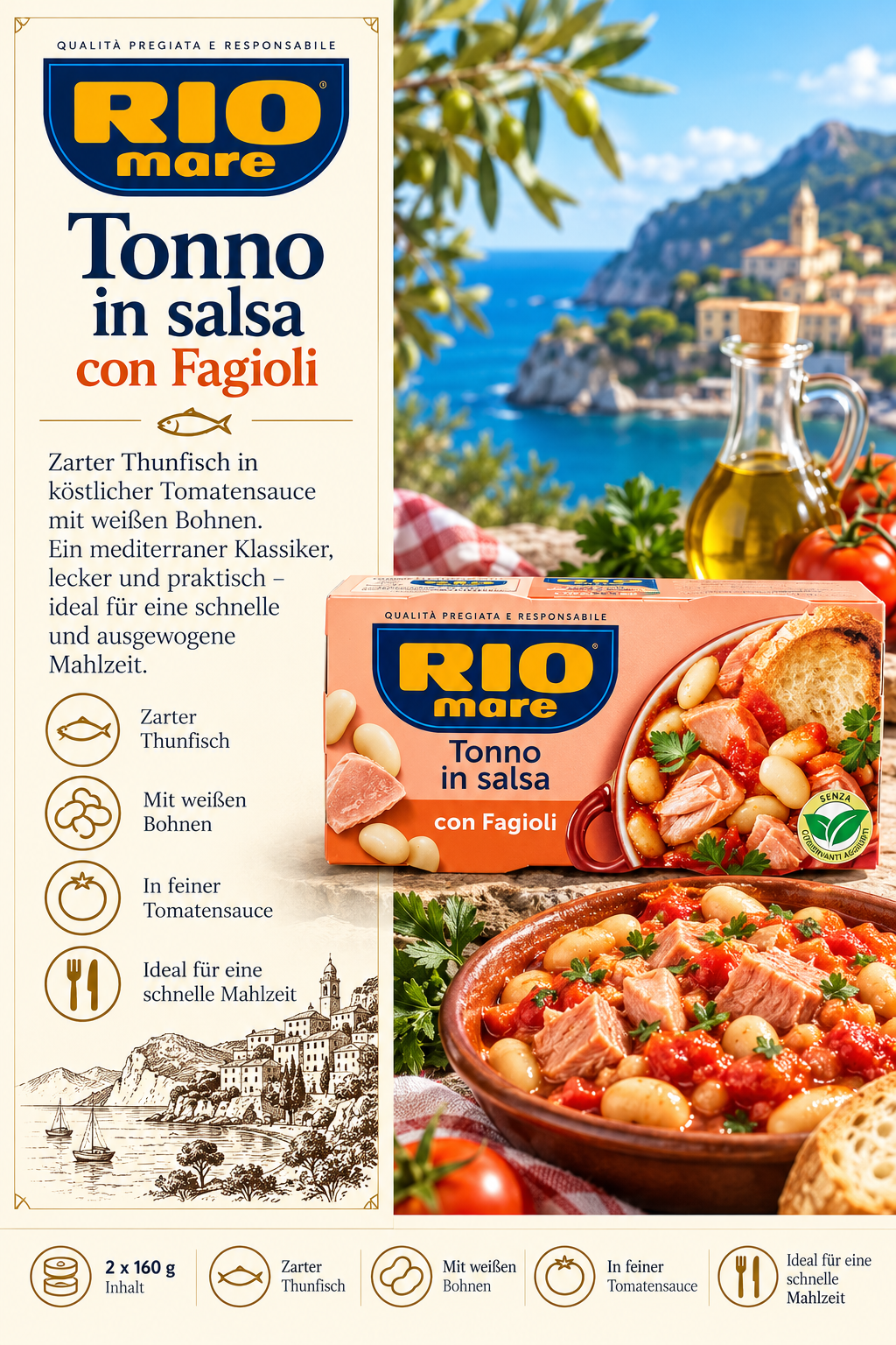 Thunfisch, Tonno in salsa, Fagioli, Tomatensauce, Konservenbox