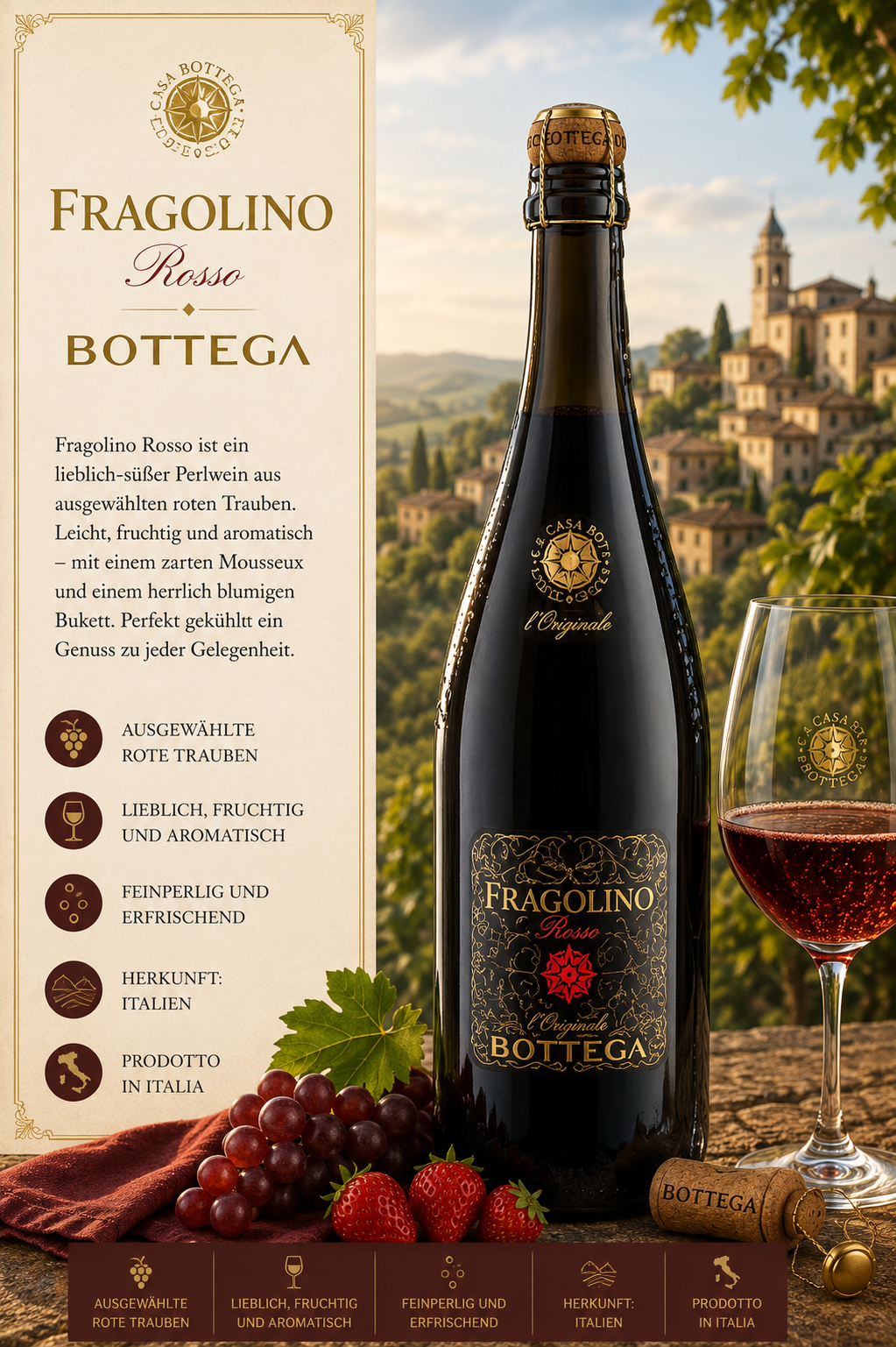 Rotwein, Frizzante, Flasche, Italien, Bottiglia
