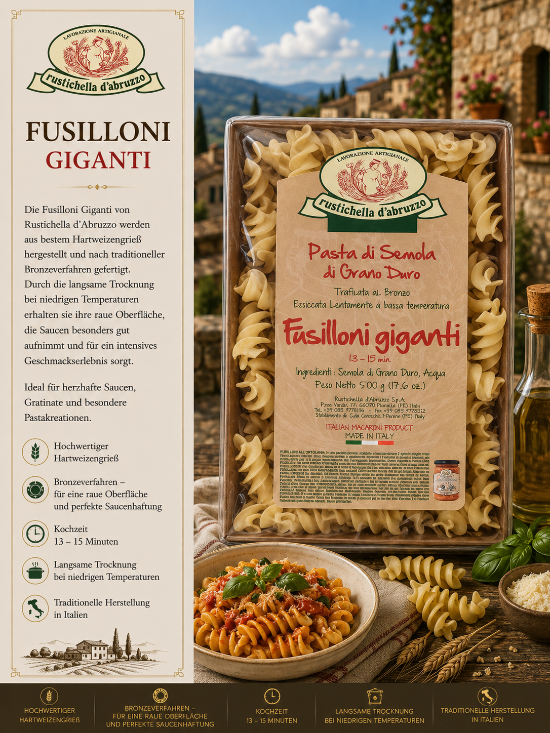 Pasta, Fusilloni, Giganti, Pasta di Semola, Grano Duro