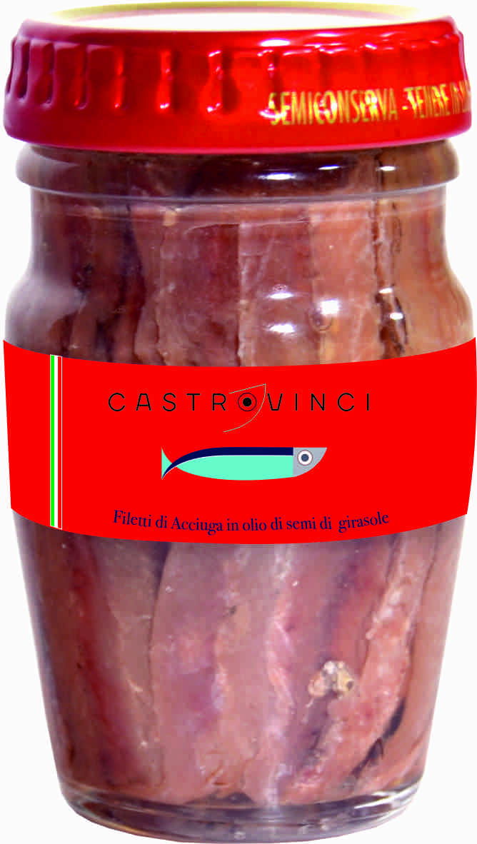 Sardellenfilets in Sonnenblumenöl reich an Eiweiss 80g | Castrovinci