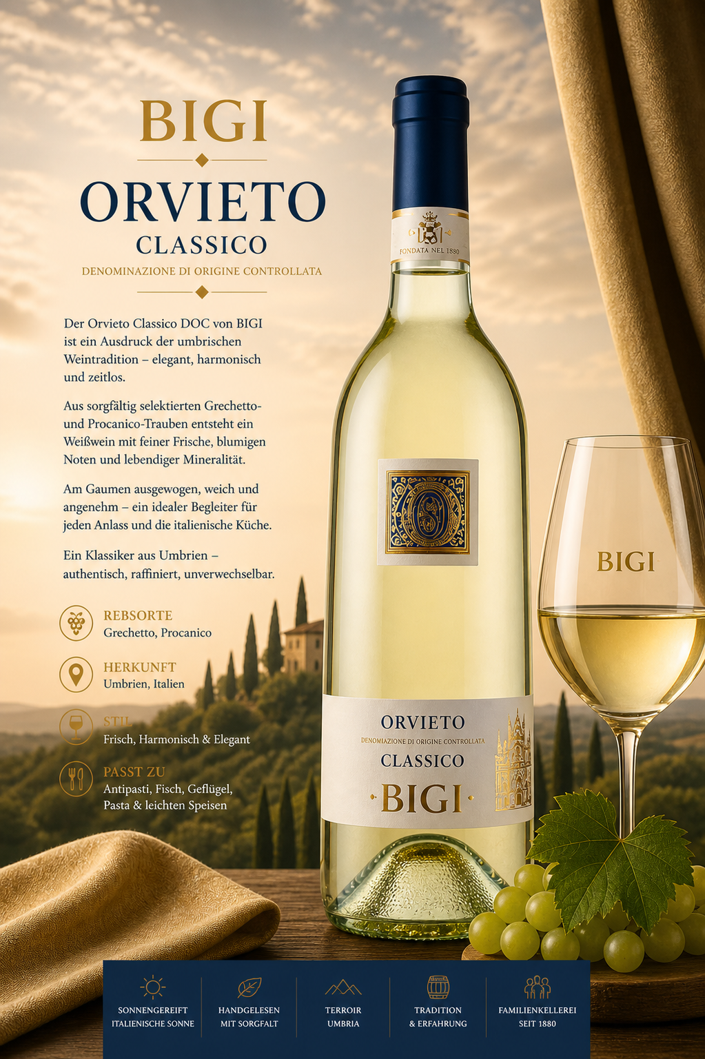 Weißwein, Classico, Orvieto, Bigi, Flasche