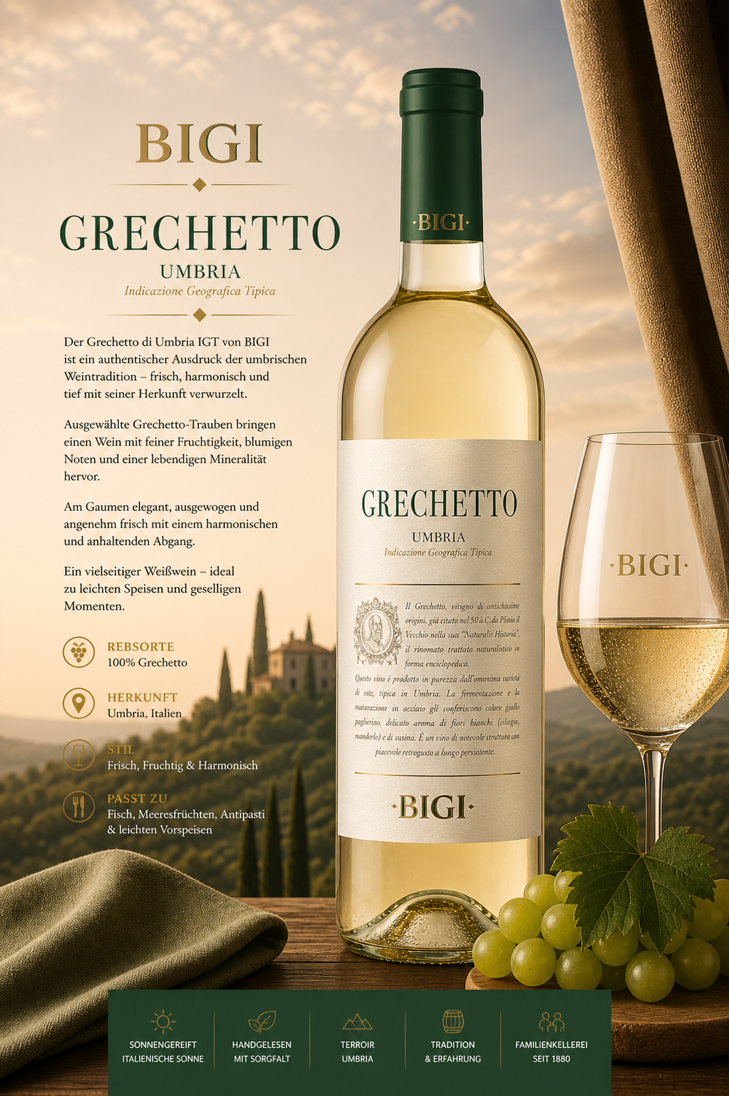 Weißwein, Grechetto, Umbria, Weinglas, Weinflasche