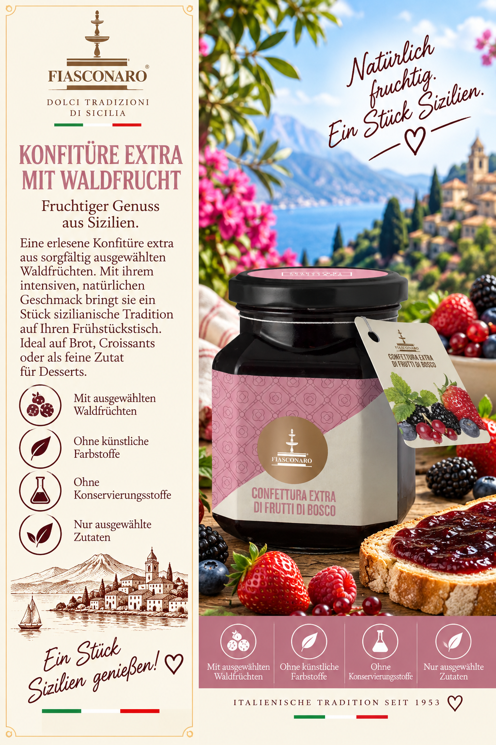 Konfitüre, Extra, Waldf fruit, Fruchtaufstrich, Sicilia