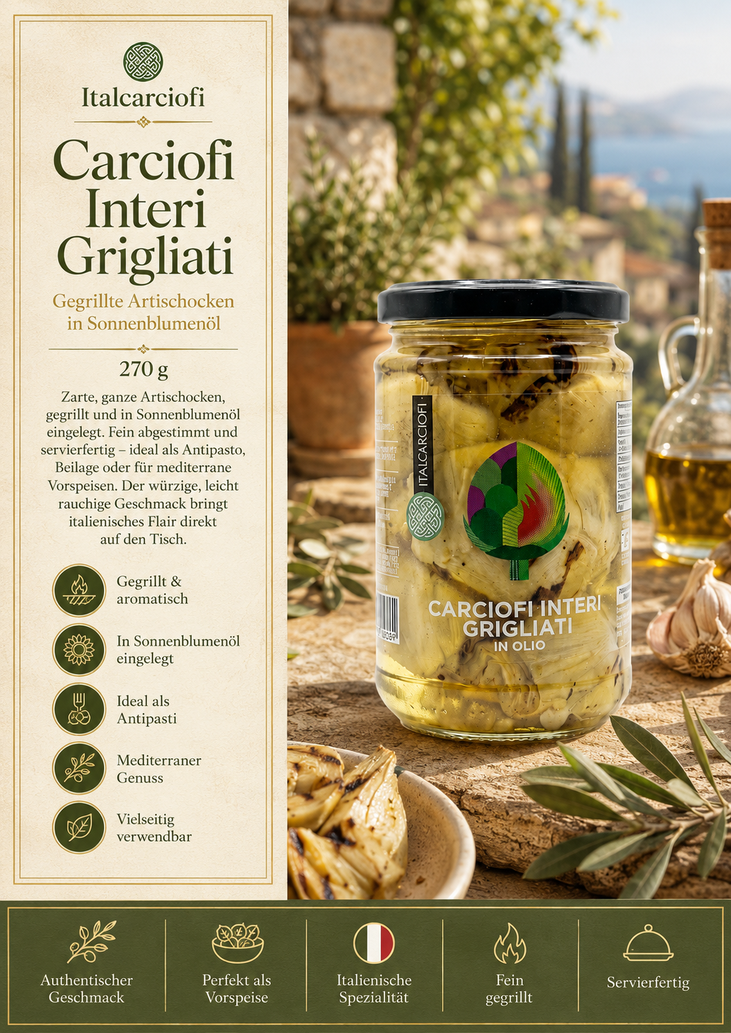 Artischocken, Grigliati, Glas jar, Olivenöl, Italcarfiofi