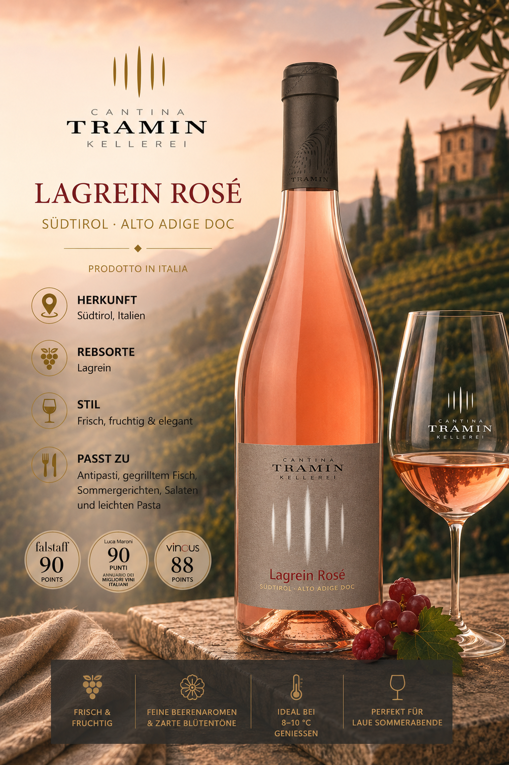 Rosé, Wein, Glas, Flasche, Italienischer Wein
