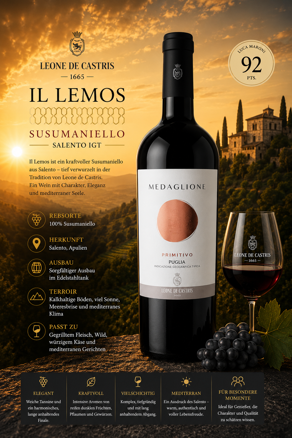 Rotwein, Primitivo, Salento, Weinflasche, Glas?