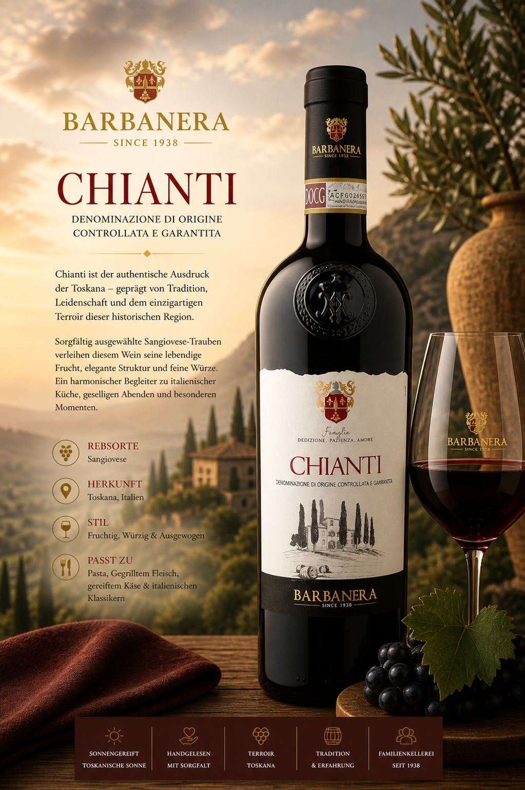 Chianti, Weinflasche, Rotwein, Italienischer, Barbanera