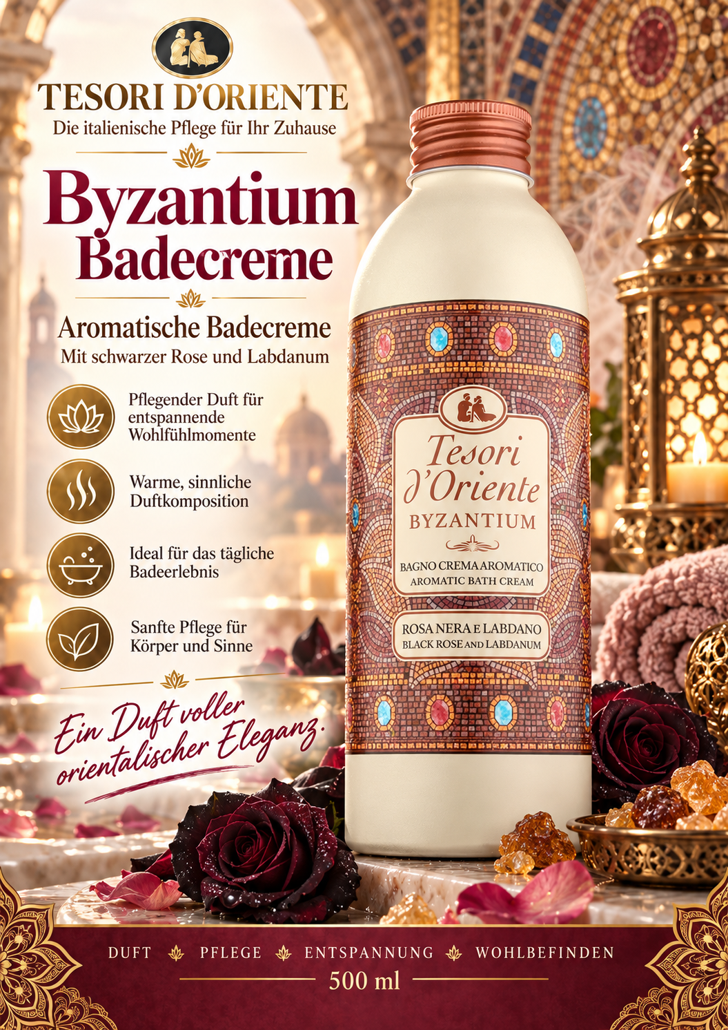Badecreme, Aromatische Creme, Flasche, 500 ml, Byzantium