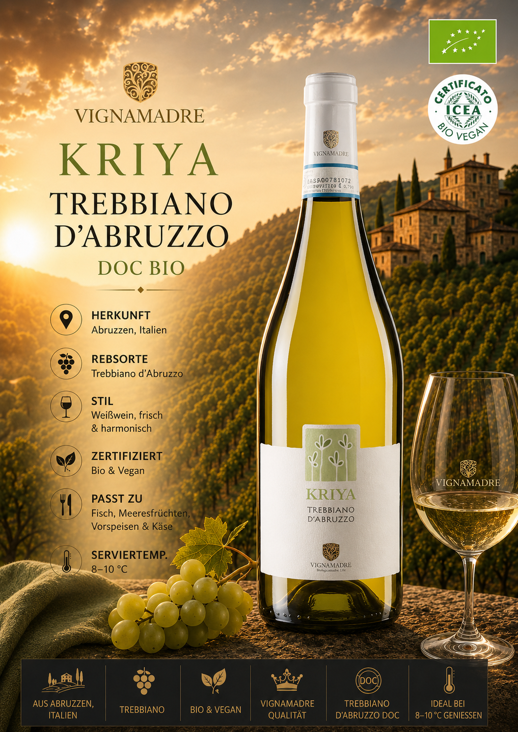 Weißwein, Trebbiano d'Abruzzo, Bio, Vignamadre, Kellnerglas?