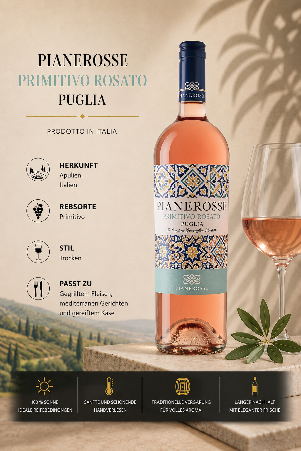Rosé, Primitivo Rosato, Puglia, Weinflasche, Italien