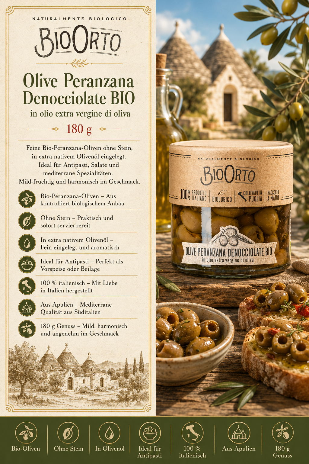 Olive, Peranzana, Bio, Olivenöl, Ganze Oliven
