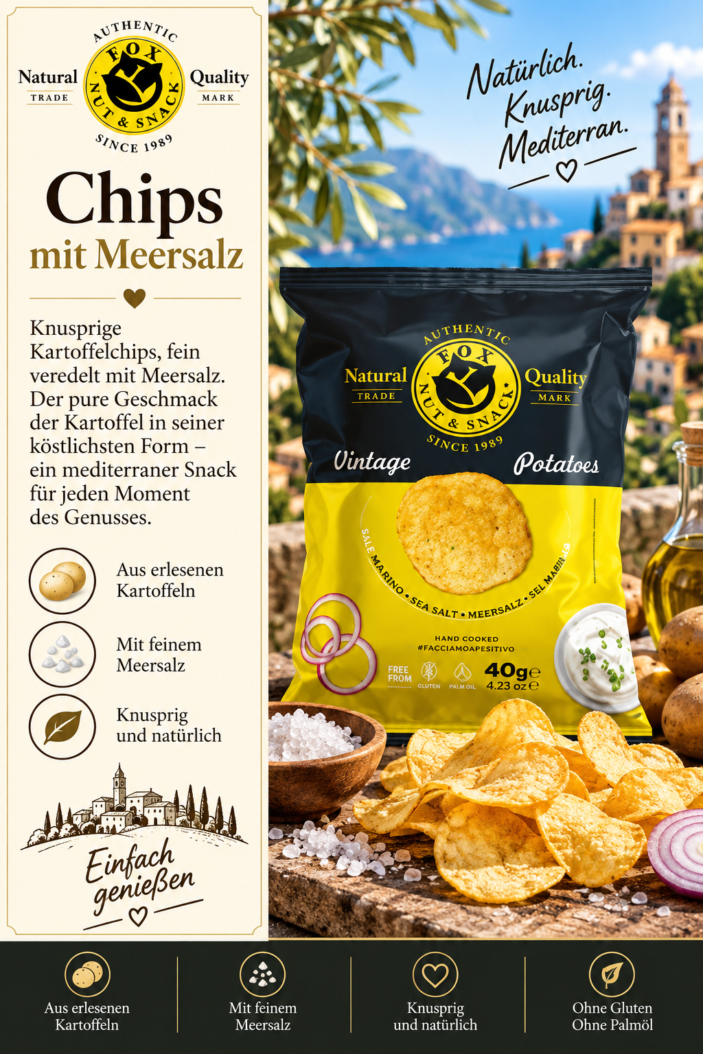 Kartoffelchips, Meersalz, Vintage, Snack, Chips