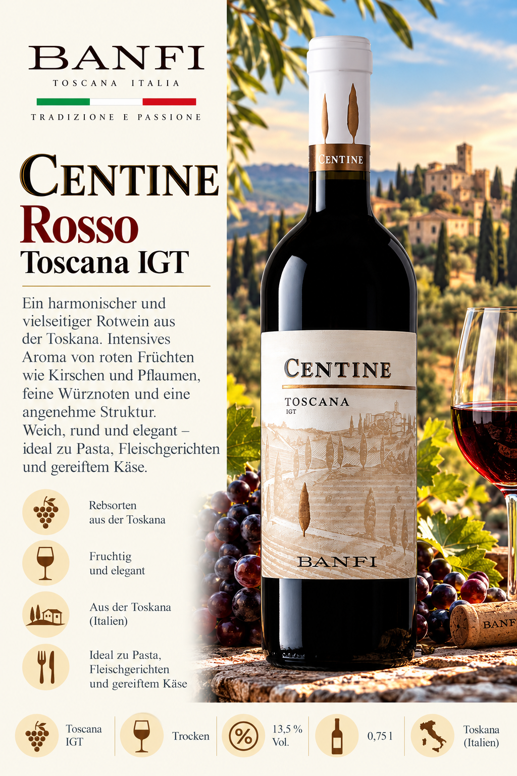 Rotwein, Toscana, IGT, Käsebegleiter, Flasche