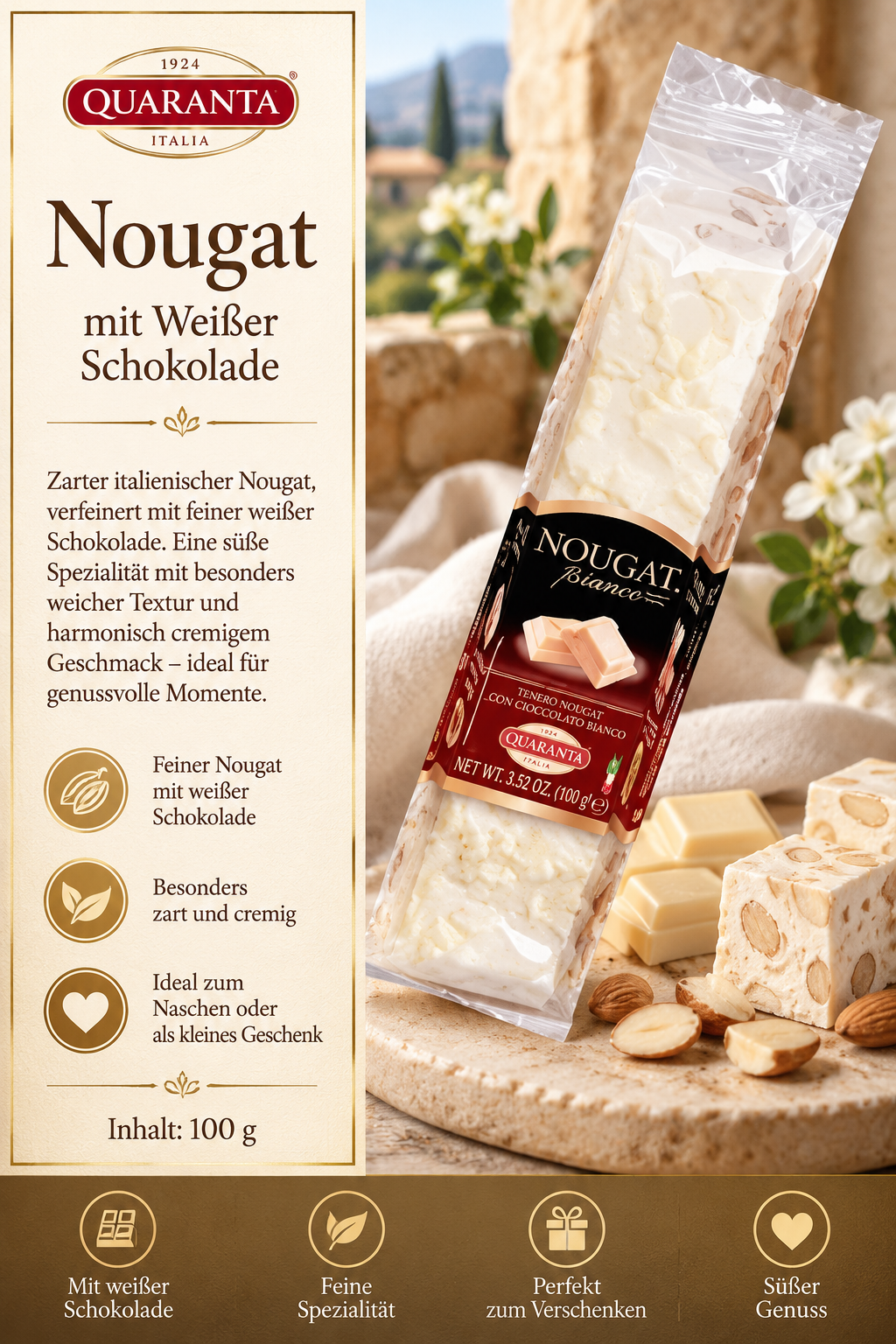 Nougat, Weiße Schokolade, Ganache, Snack, Bar