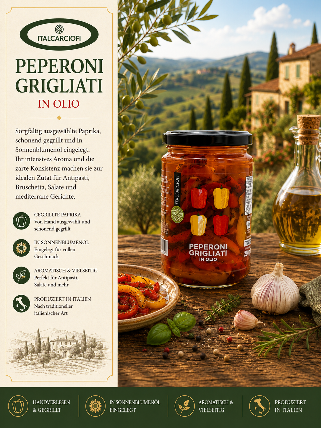 Paprika, Peperoni, Glas, Glasgefäß, in Olio