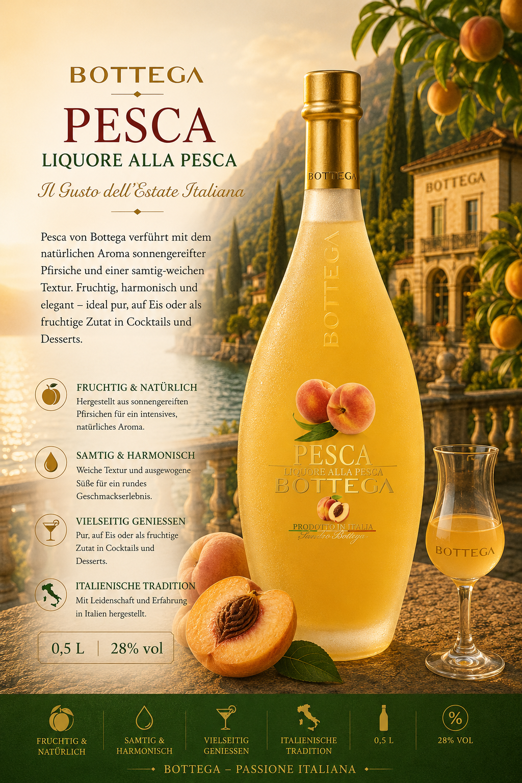 likör, pfirsich, pfirsichlikör, flasche, italienische tradition