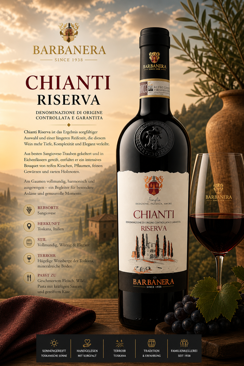 Chianti, Riserva, Rotwein, Flasche, Italienischer Wein