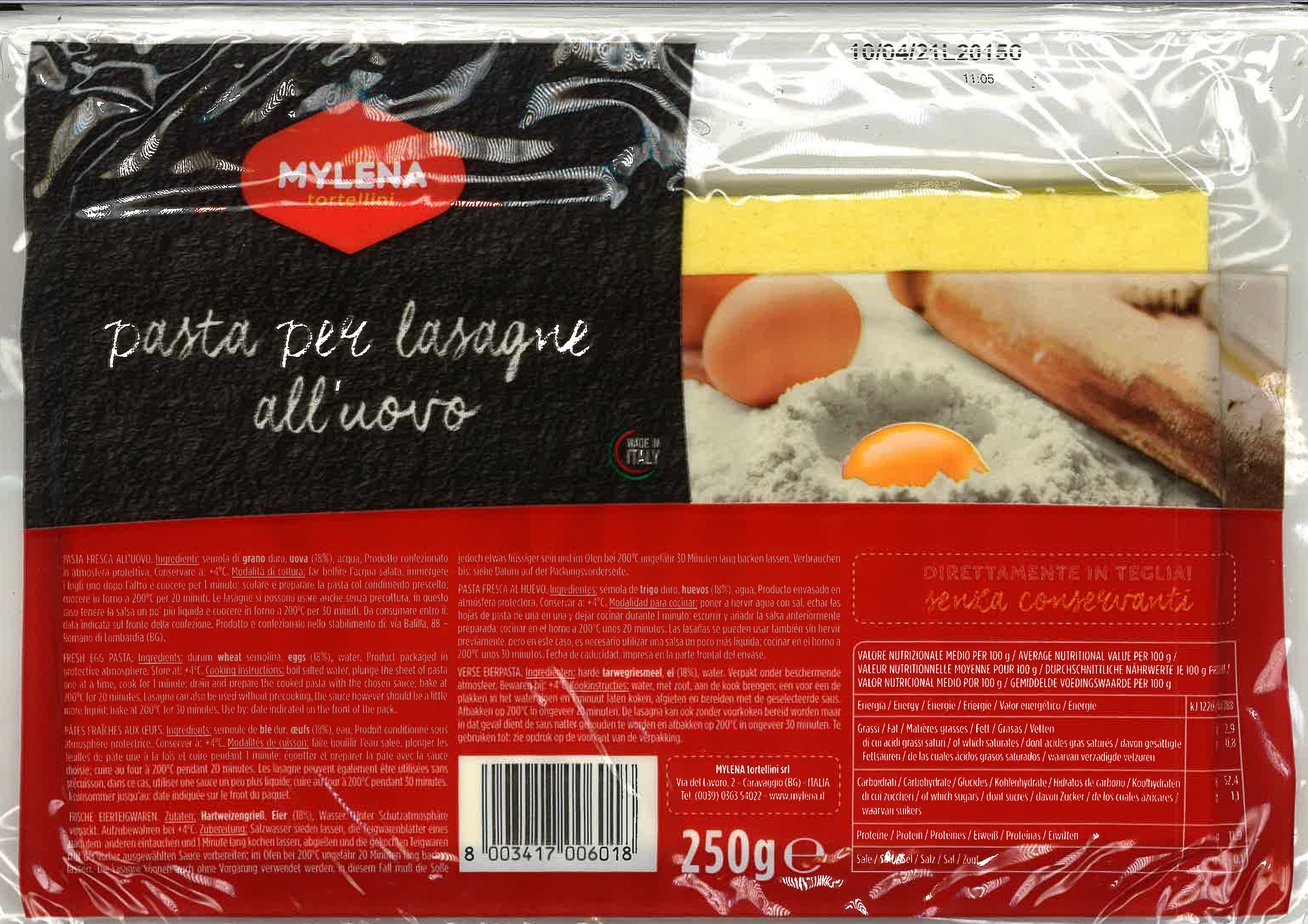 Frische Lasagne mit Ei 250 g / Mylena