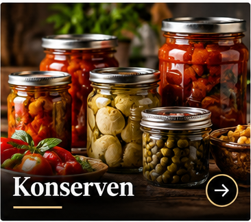 Konserven, Gläser, Gurken, Oliven, Tomaten