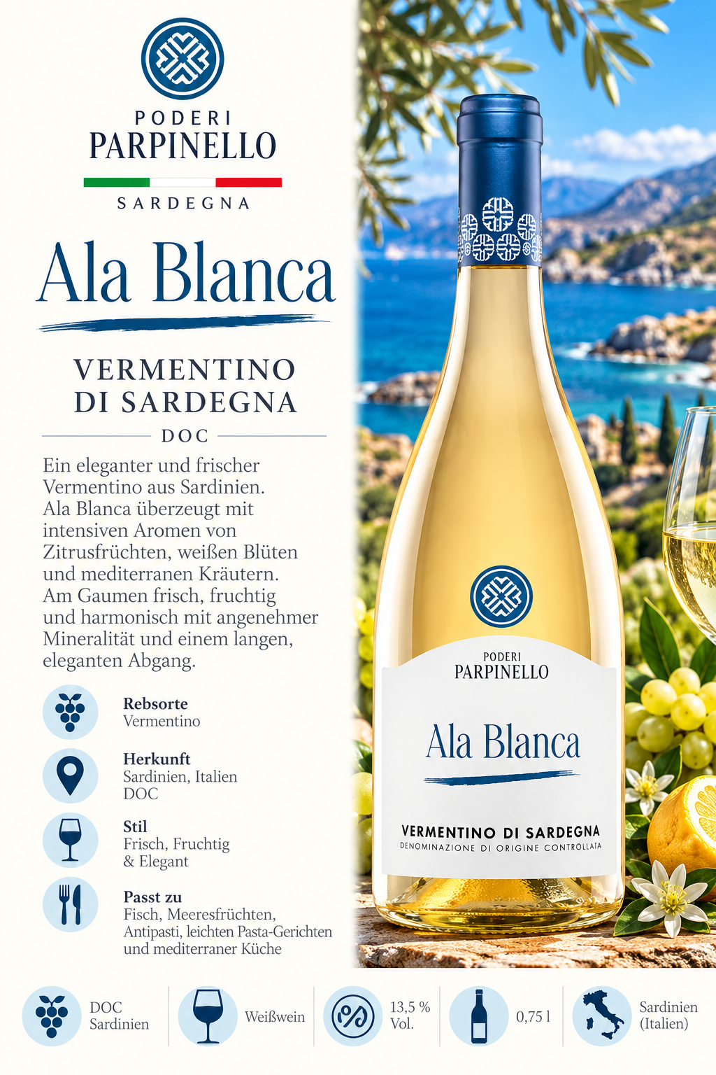 Vermentino, Ala Blanca, Sardegna, Weißwein, DOC Sardinien