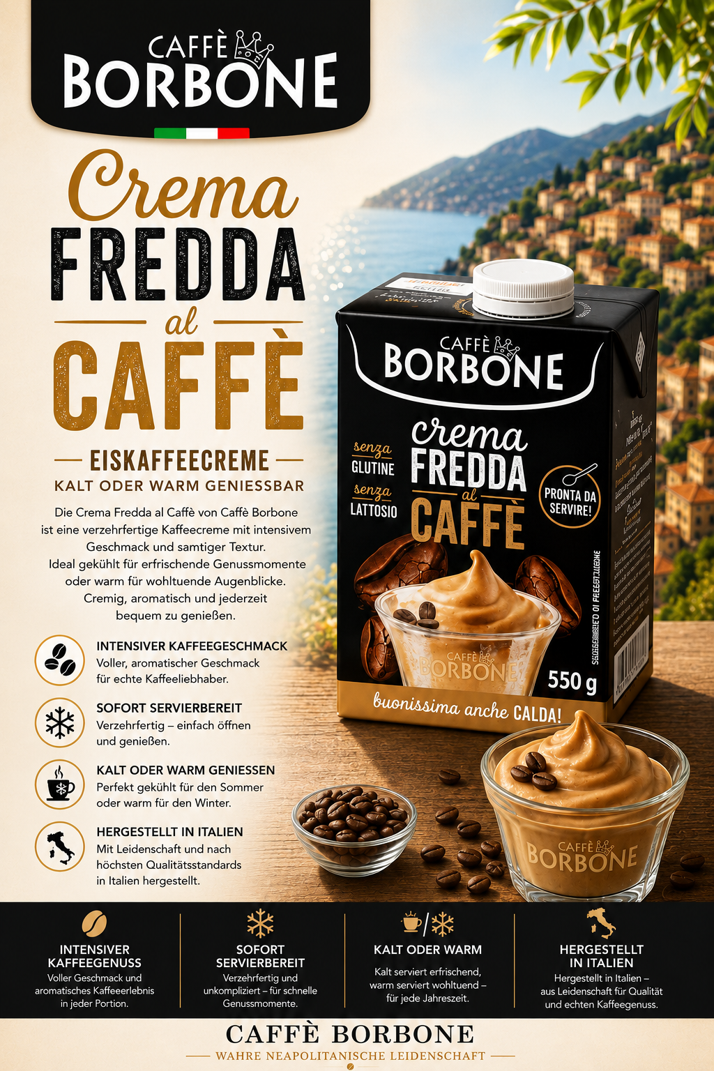 Kaffeecreme, Kaffee Dessert, Crema Fredda, Kartonverpackung, Eiskaffeecreme