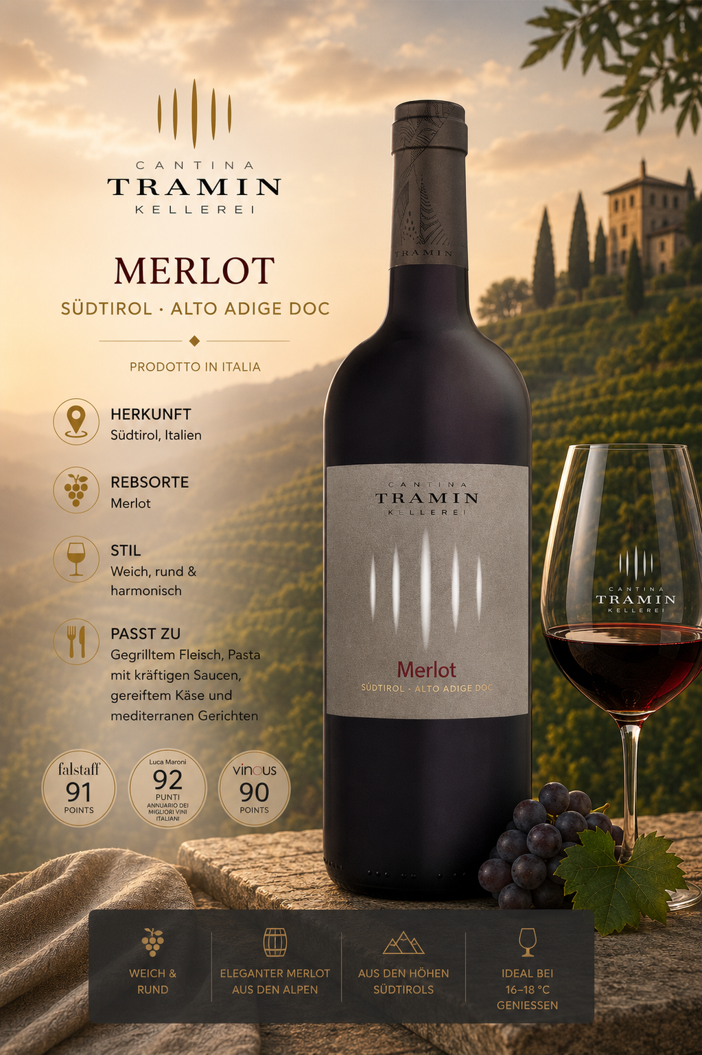 Merlot, Weinflasche, Rotwein, Südtirol, Italien