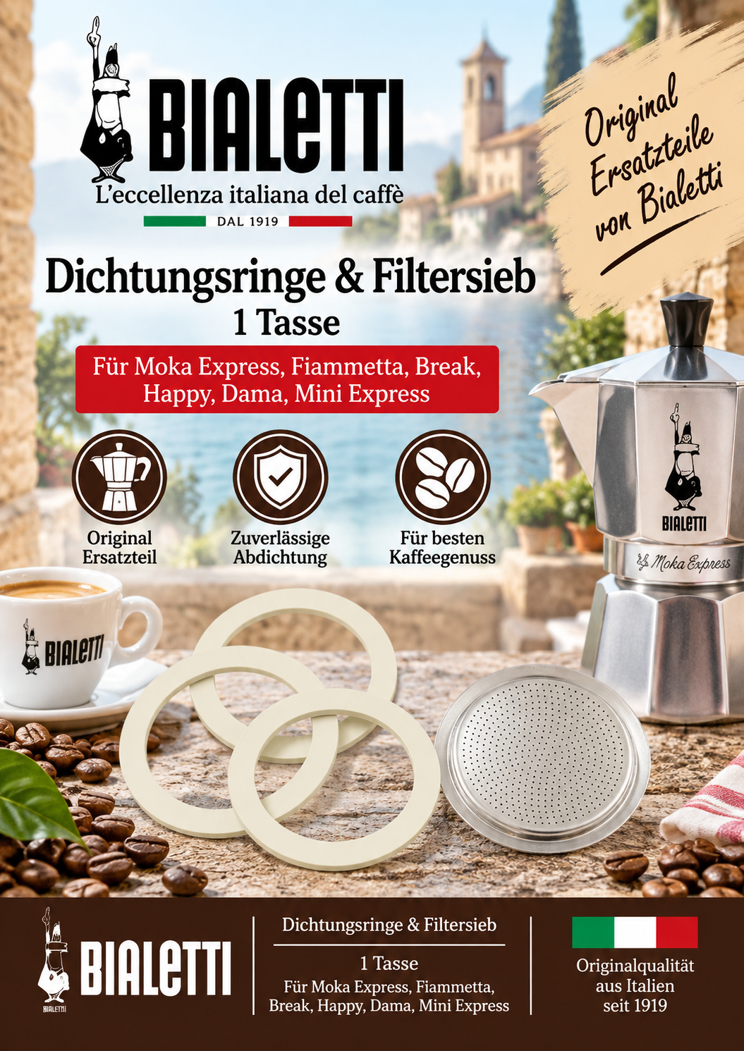 Dichtungsgummi, Filtersieb, Kaffeezubehör, Moka Express, Originalersatzteil