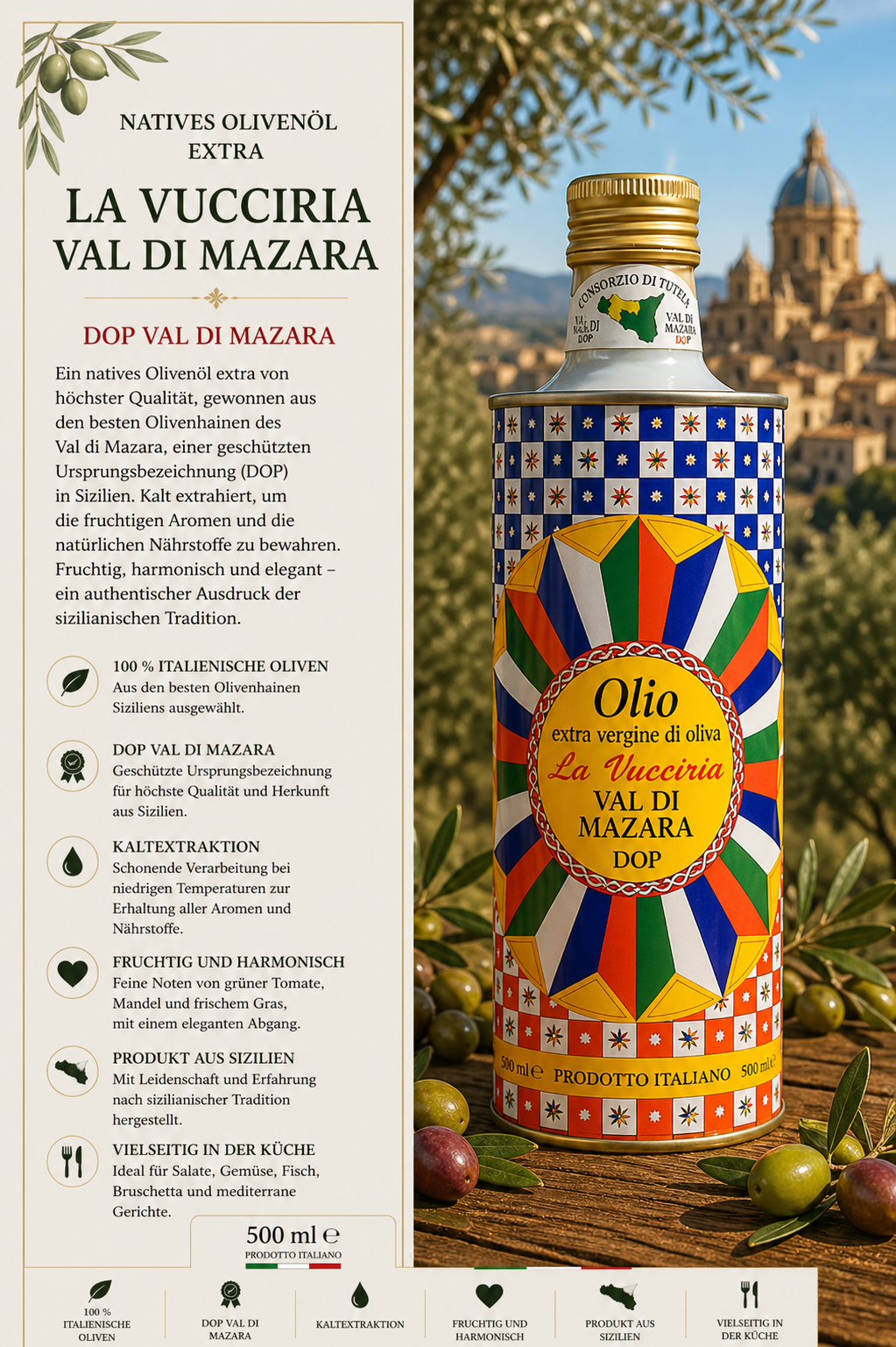 Olivenöl, Olivenölflasche, DOP, extra vergine, italienisches Produkt