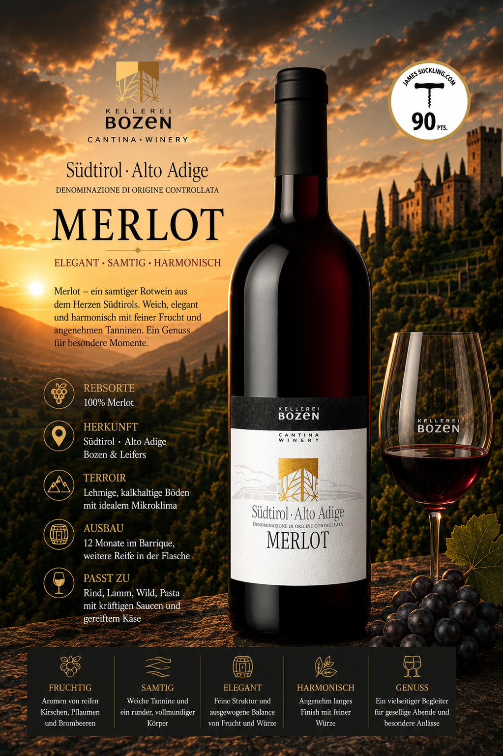 Merlot, Weinflasche, Rotwein, Südtirol, Alto Adige
