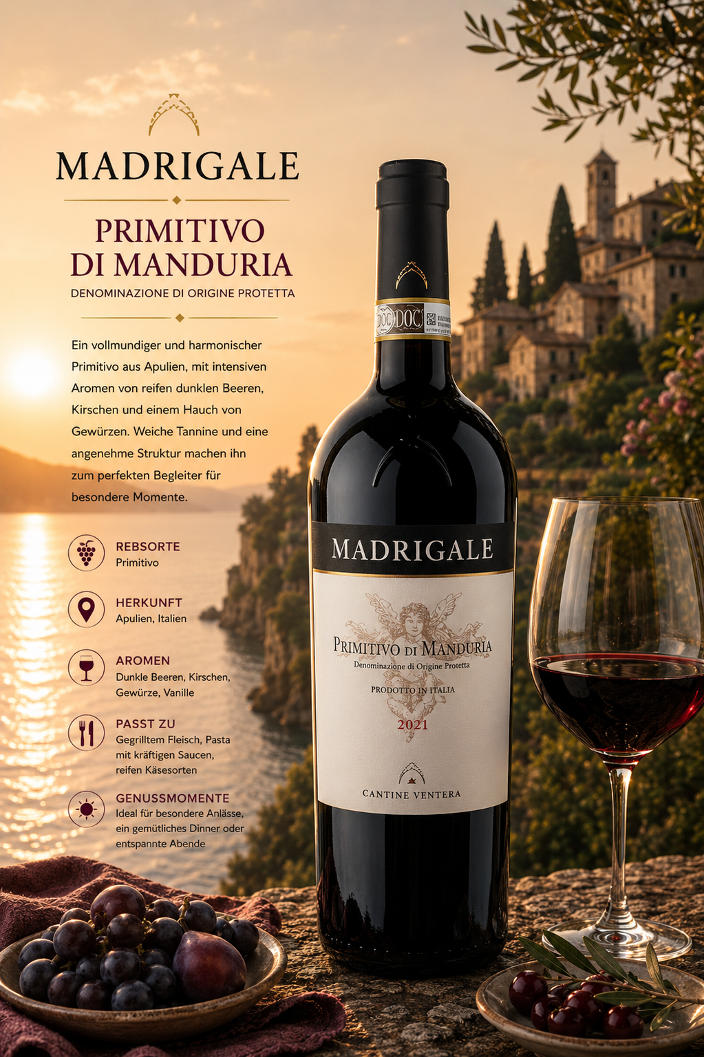Wein, Rotwein, Madrigale, Primitivo, Italienischer Wein