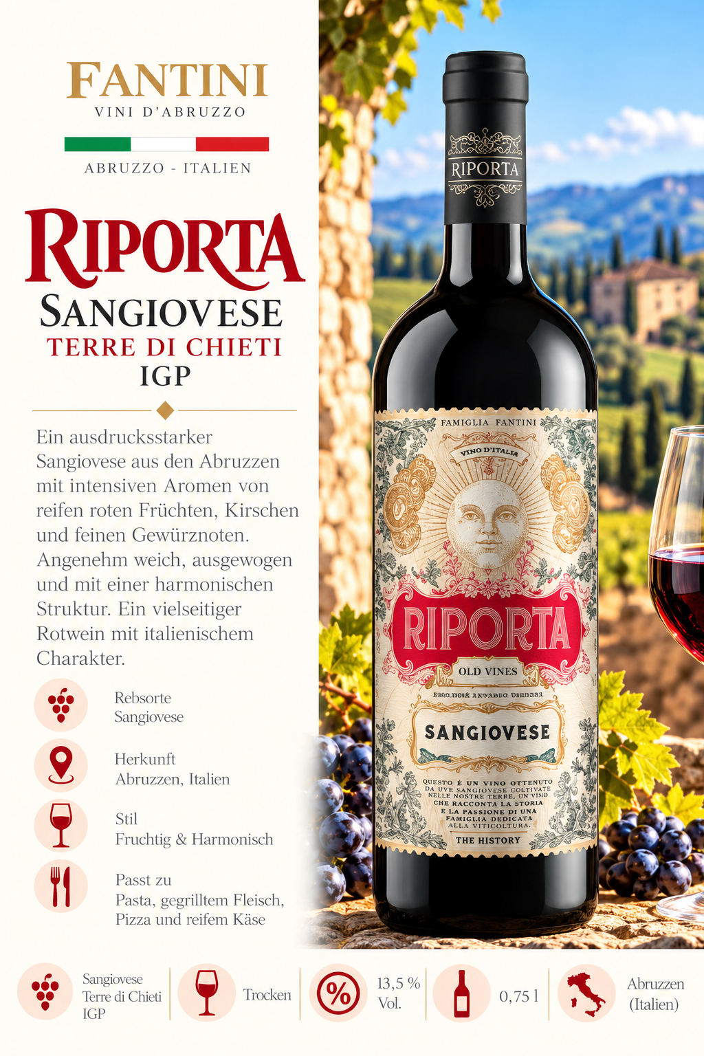 Sangiovese, Rotwein, Weinflasche, Italien, Terre di Chieti