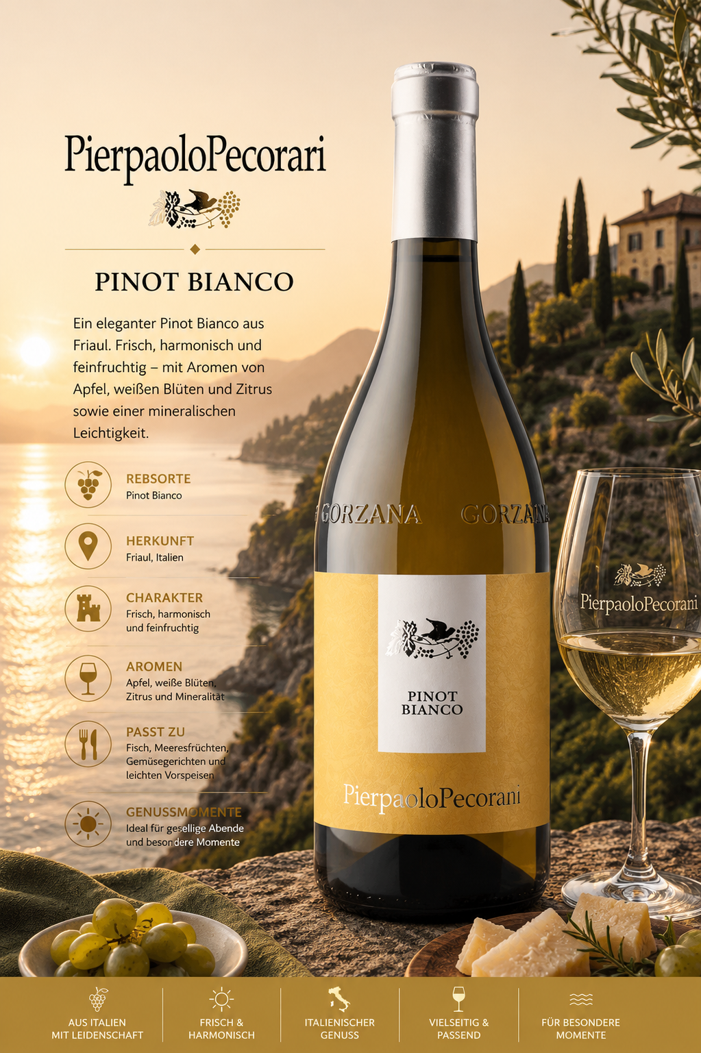 Wein, Pinot Bianco, Weißwein, Flasche, Glas Wein