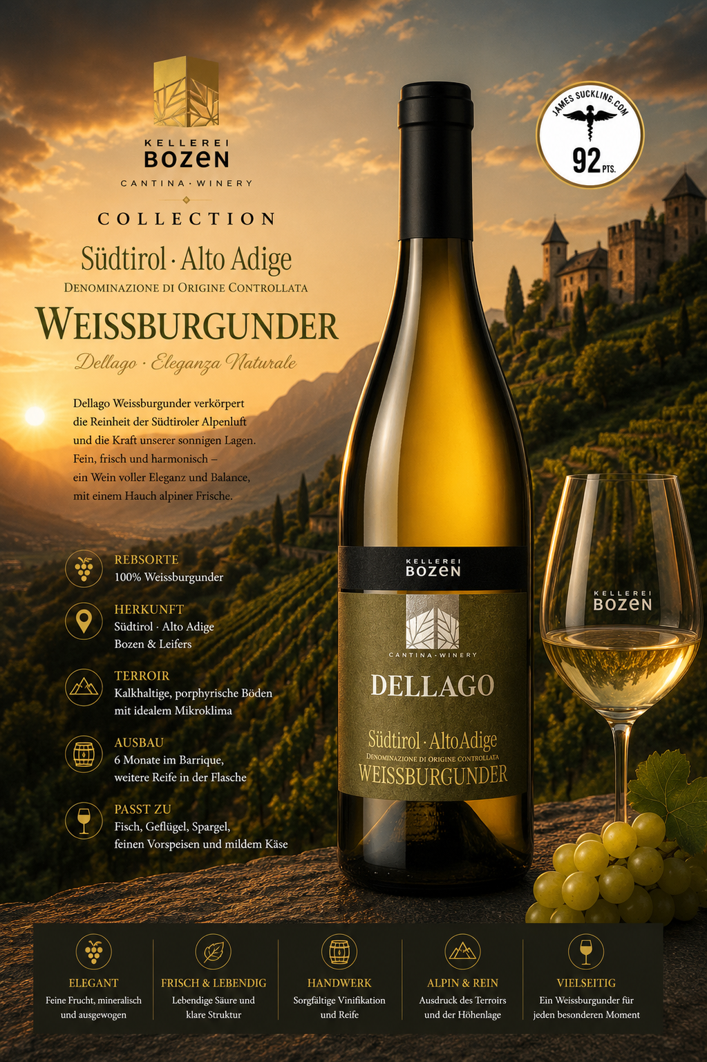 Weißburgunder, Weinflasche, Weißwein, Weiniglück, Alto Adige, Weissburgunder, Weißwein, Weinflasche, Alto Adige, Degustationsglas