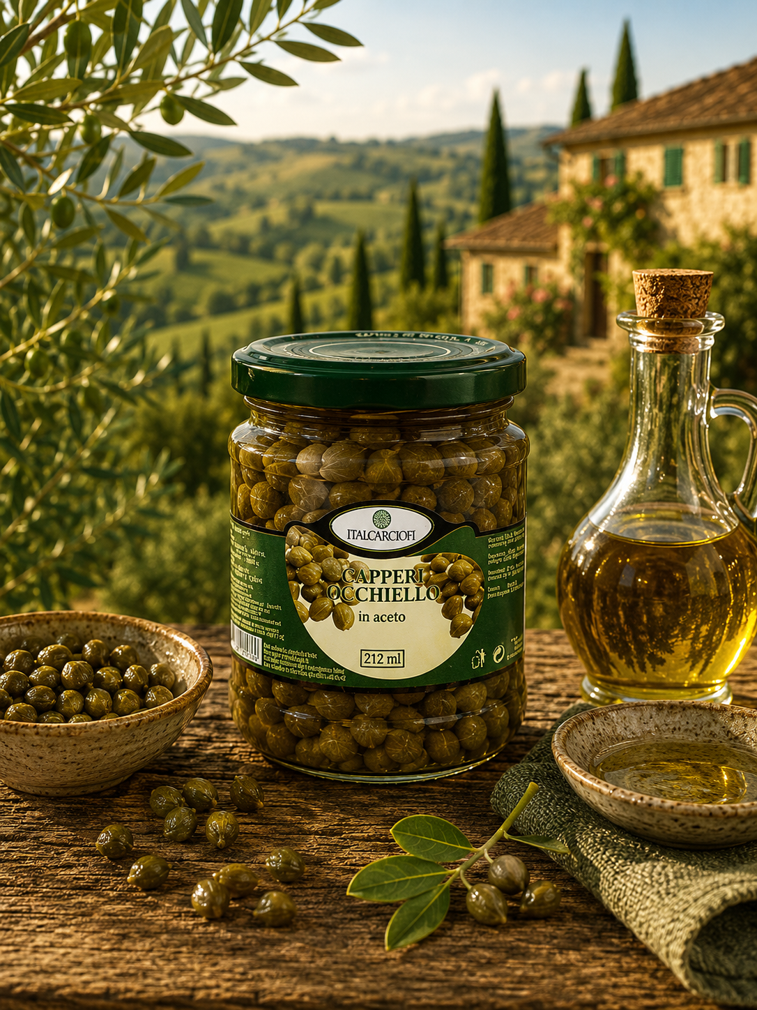 Kapern, Kapernkörner, Olivenöl, Glas jar, Italienische Feinkost
