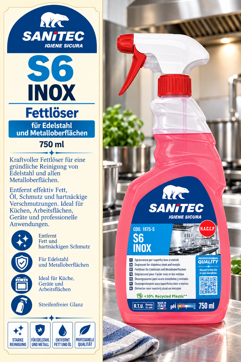 Reinigungsmittel, Fettlöser, Sprayflasche, Edelstahl, Inox