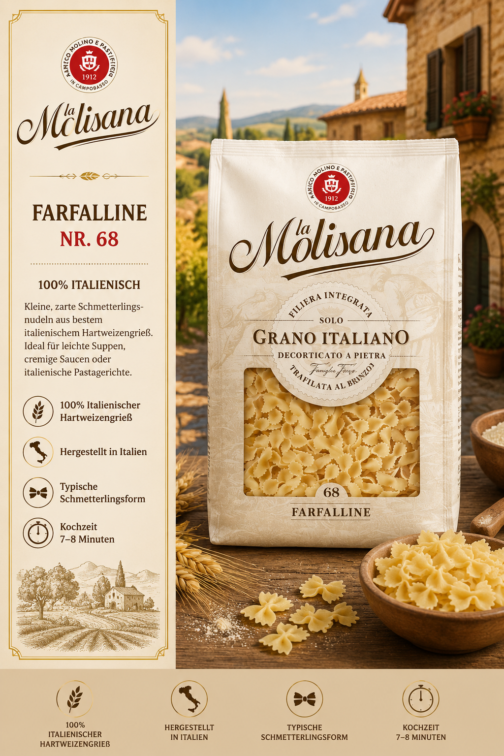 Pasta, Farfalline, Grano Italiano, Italienische Pasta, Hartweizengrieß