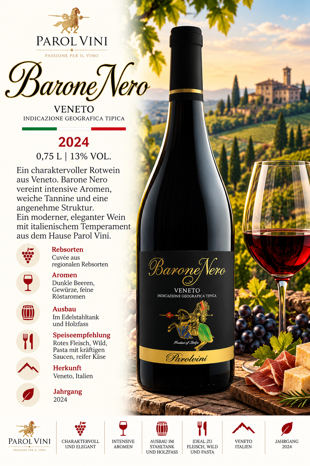 Wein, Rotwein, Barone Nero, Veneto, 0,75 L