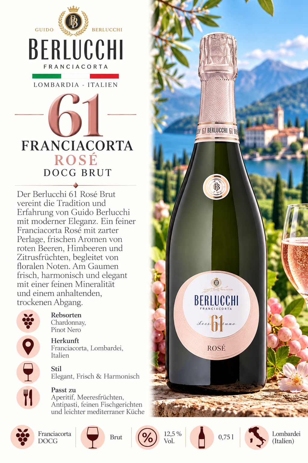 Sekt, Rosé, Franciacorta, Champagnerflasche, Weinflasche