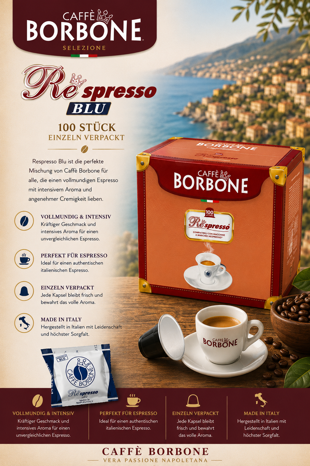 Kaffee, Kaffeekapseln, Espresso, 100 Stück, Boxenkarton