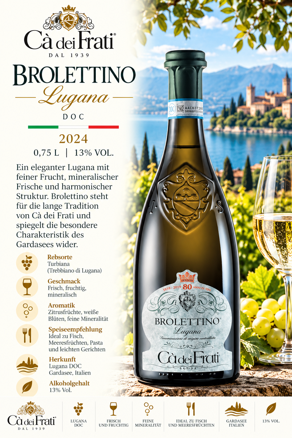 Wein, Sektflasche, Brolettino, Lugana, 75 cl