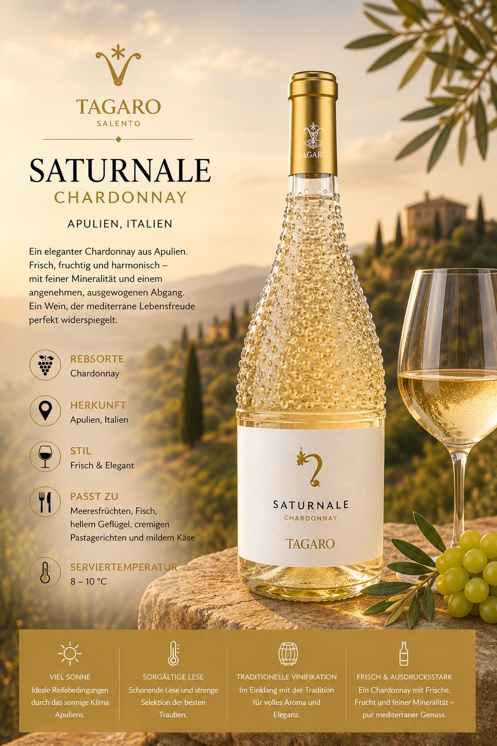 Chardonnay, Weinflasche, Sparkle-Textur, Hochglanz, Italien